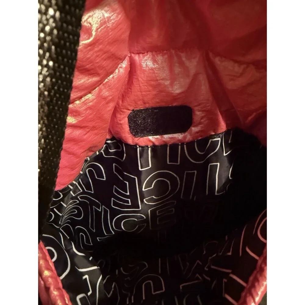 Justice Shiny Pink Quilted Tote with Black & Silver Straps EUC